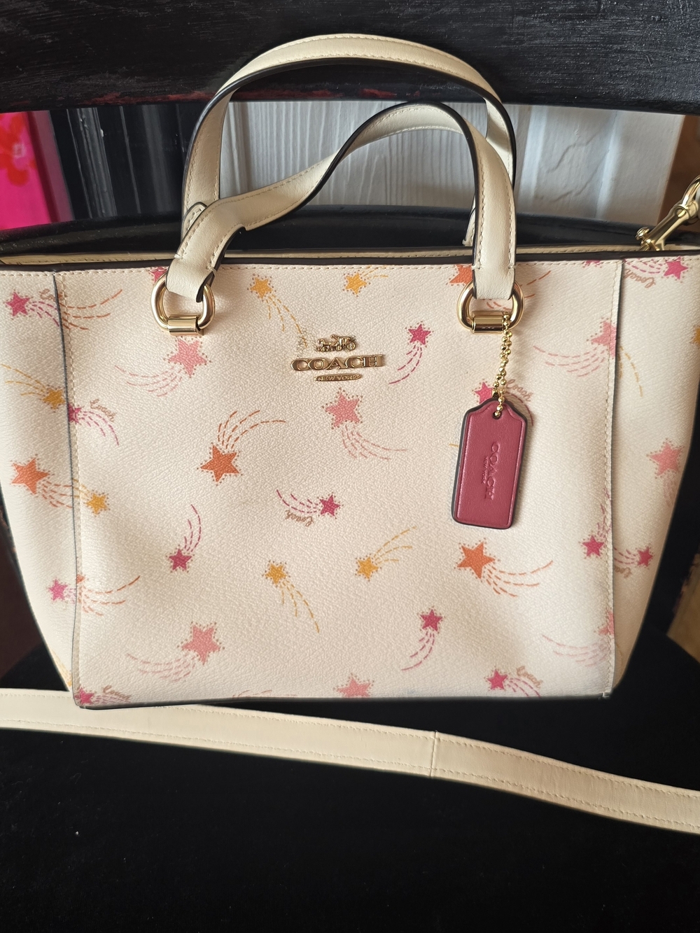 Coach Cream Star-Print Leather Satchel